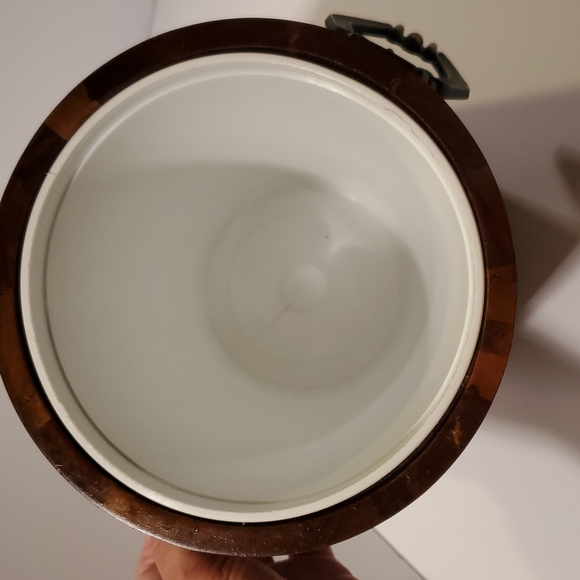 Vintage Vermillion Wooden Solid Walnut Ice Bucket With Plastic Liner MCM - Picture 5 of 7